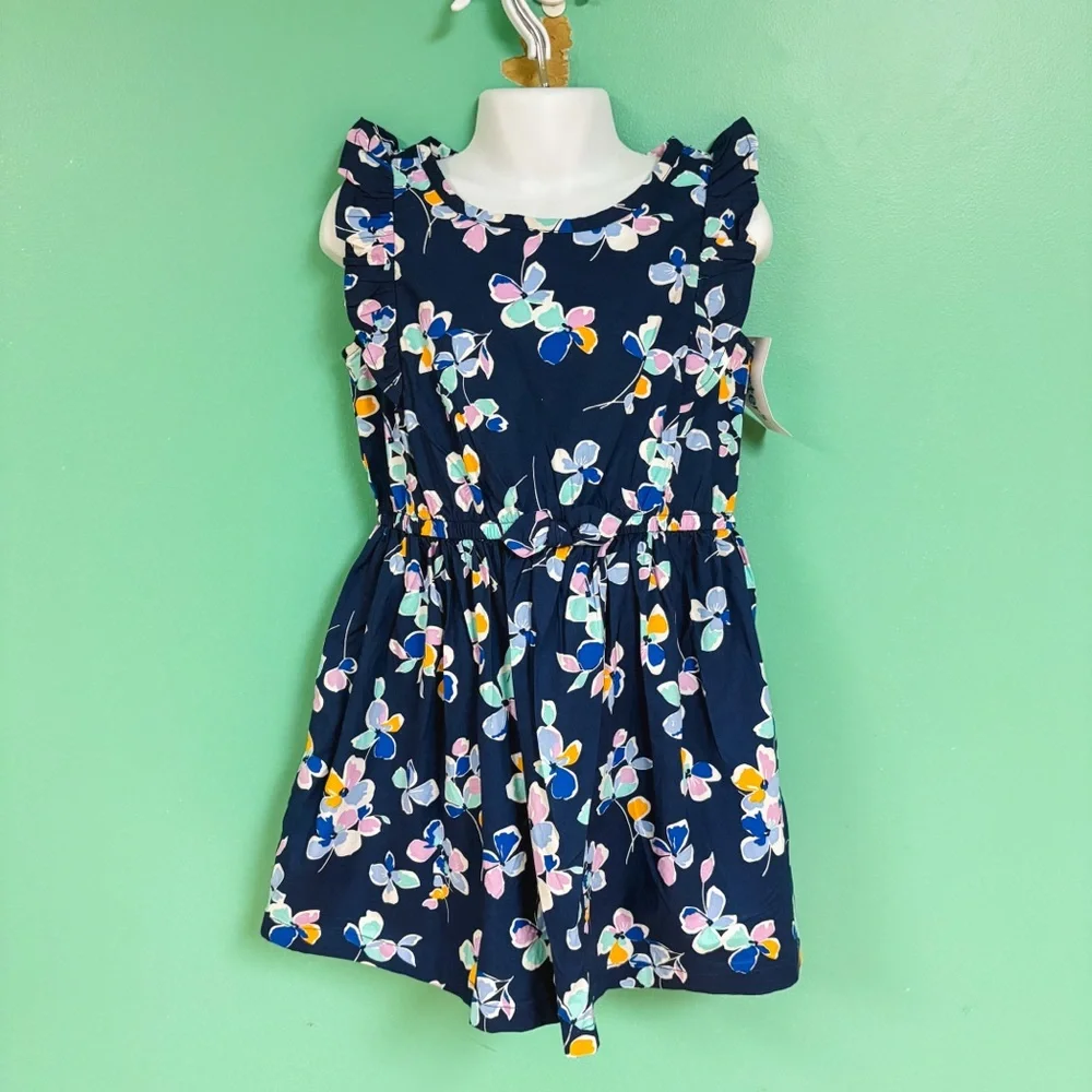 NWT Carters Navy Blue Floral Ruffle Sleeve Dress Toddler Size 4T NEW